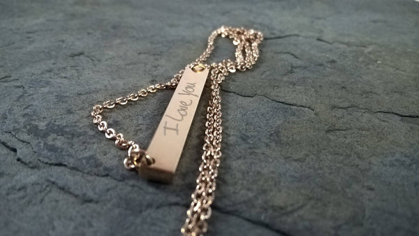 Engraved Handwritten Necklace,  Personalized Handwriting Jewelry, Custom Bar, Actual handwriting engraved, Real Hand Lettering Gift, Script - OpenHaus Gifts