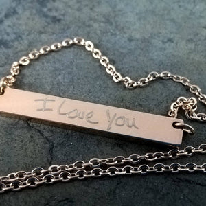 Engraved Handwritten Necklace,  Personalized Handwriting Jewelry, Custom Bar, Actual handwriting engraved, Real Hand Lettering Gift, Script - OpenHaus Gifts