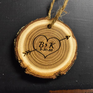 Personalized Wood Ornament, Wood Slice, House Warming Gift, Carved Wood Initials, Engraved Ornament, Anniversary Gift, Wedding Gift, Rustic - OpenHaus Gifts