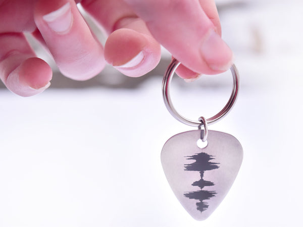 Sound Wave Guitar Pick key chain, Personalized Sound Wave, Engraved Guitar Pick Key Ring, Musician Gift, Artist Gift, Steel Guitar Pick - OpenHaus Gifts