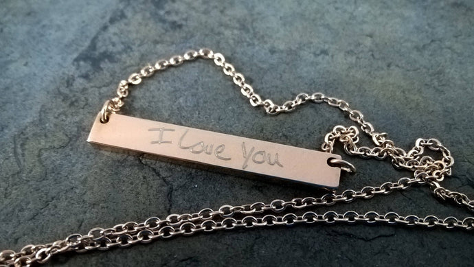 Engraved Handwritten Necklace,  Personalized Handwriting Jewelry, Custom Bar, Actual handwriting engraved, Real Hand Lettering Gift, Script - OpenHaus Gifts