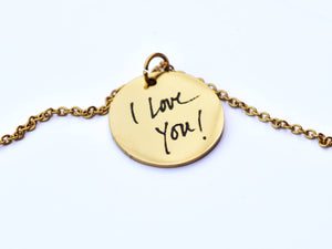 Hand Written Necklace, Personalized Handwriting Jewelry, Circle Gold Necklace, Custom Message, Mother's Day, Valentines Day, Stainless Steel - OpenHaus Gifts